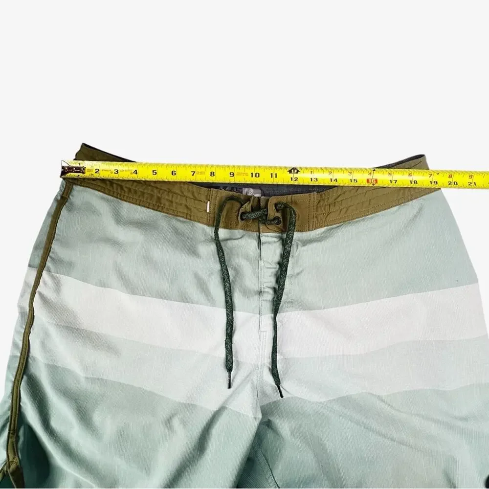 Quiksilver Mens Boardshorts 38 Sage Green Colorblock Stripe Swim Shorts Stretch